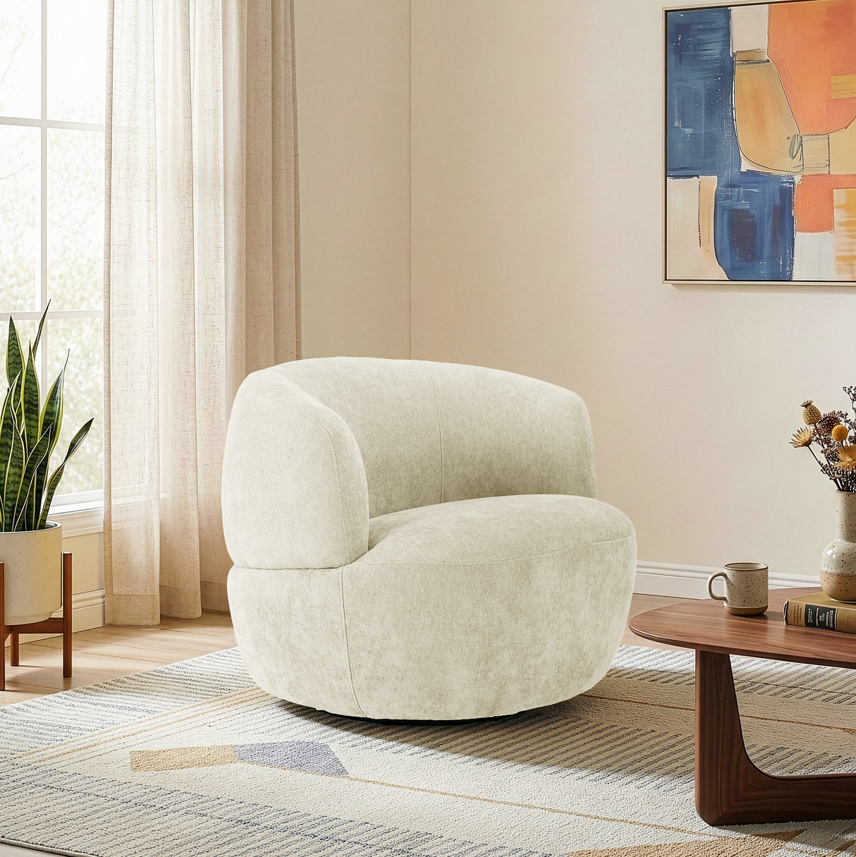 Thornton Sand Chenille Swivel Chair from Ashcroft Furniture - Luna Furniture