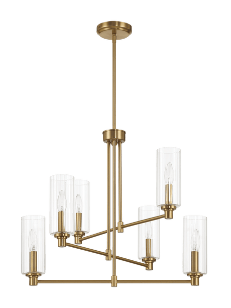 Timeless Six Lights Chandelier With Clear Ribbed Glass - Satin Brass from Midinmod - Luna Furniture
