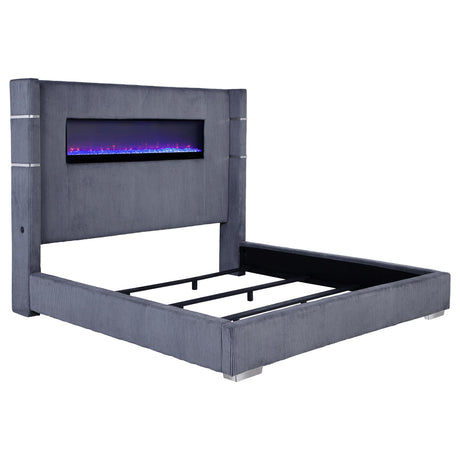 Tisdall Gray 67-inch Upholstered Eastern King Fireplace Bed from Coaster - Luna Furniture