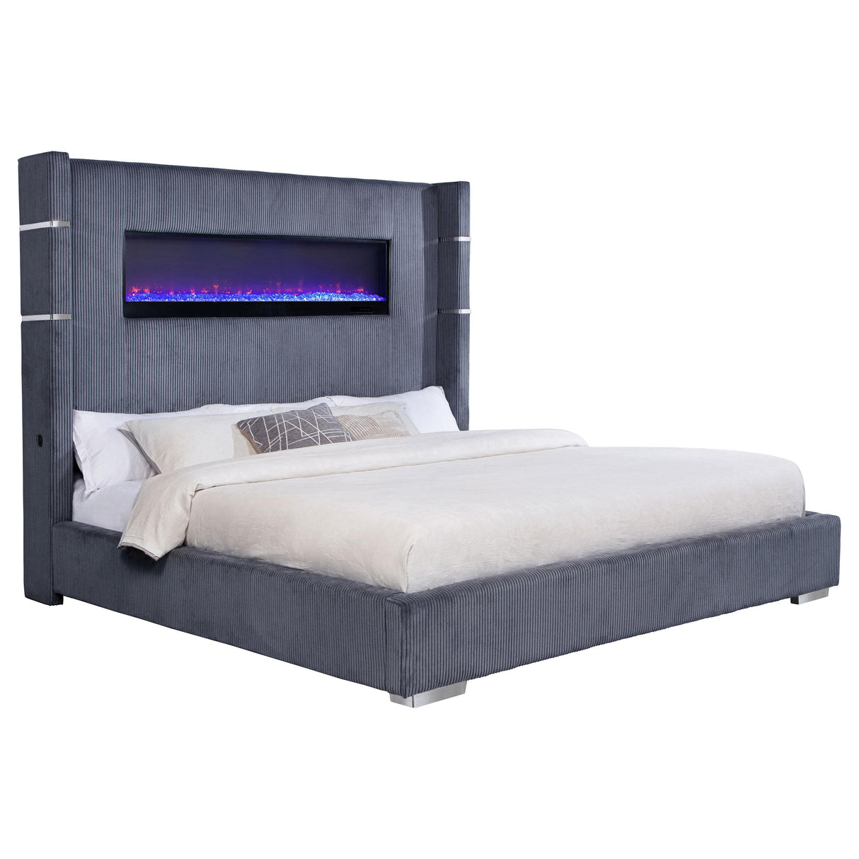 Tisdall Gray 67-inch Upholstered Eastern King Fireplace Bed from Coaster - Luna Furniture