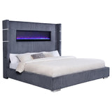 Tisdall Gray 67-inch Upholstered Eastern King Fireplace Bed from Coaster - Luna Furniture