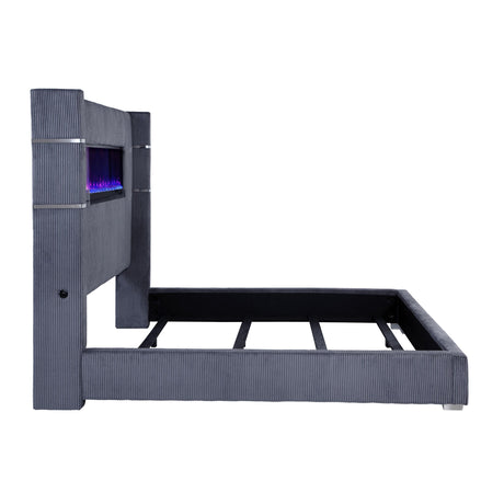 Tisdall Gray 67-inch Upholstered Eastern King Fireplace Bed from Coaster - Luna Furniture