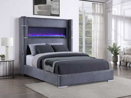 Tisdall Gray 67-inch Upholstered Queen Fireplace Bed from Coaster - Luna Furniture