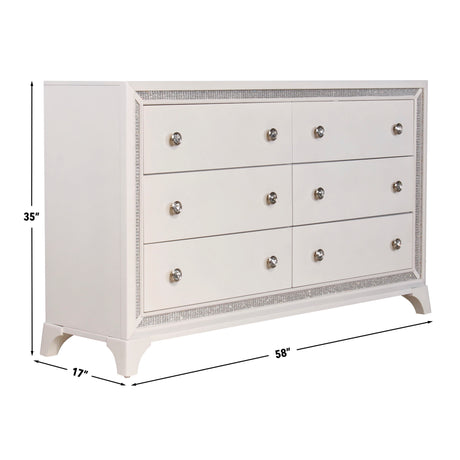 Cassie Illuminating Glam Dresser and Mirror, Shimmering Pearl Finish from Steve Silver - Luna Furniture