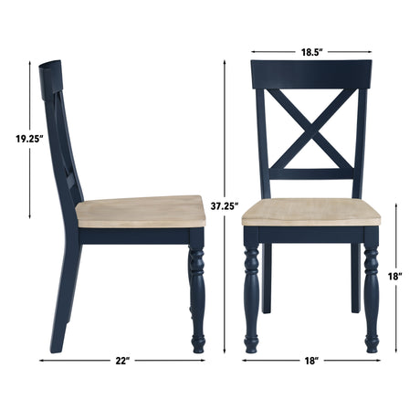 Darcy Solid Wood Side Chair, Midnight Blue and Natural Finish, Set of 2 from Steve Silver - Luna Furniture