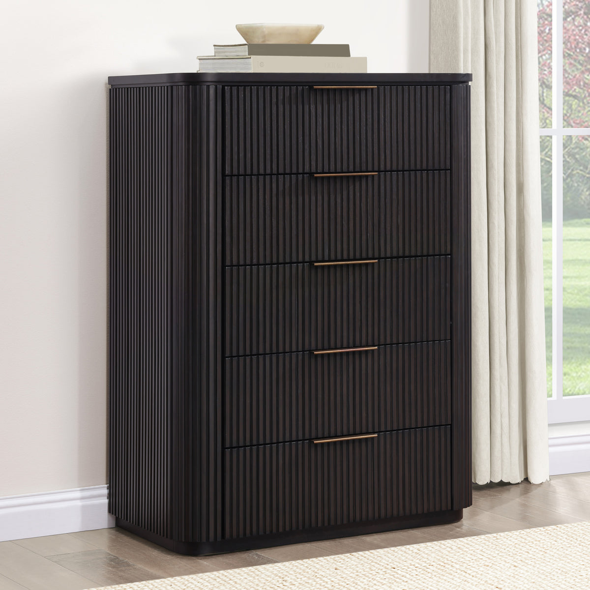 Henry 5-Drawer Reeded Chest, Espresso Finish from Steve Silver - Luna Furniture