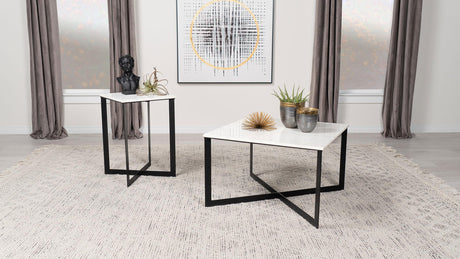Tobin White and Black 2-Piece Marble Top Coffee and End Table Set from Coaster - Luna Furniture