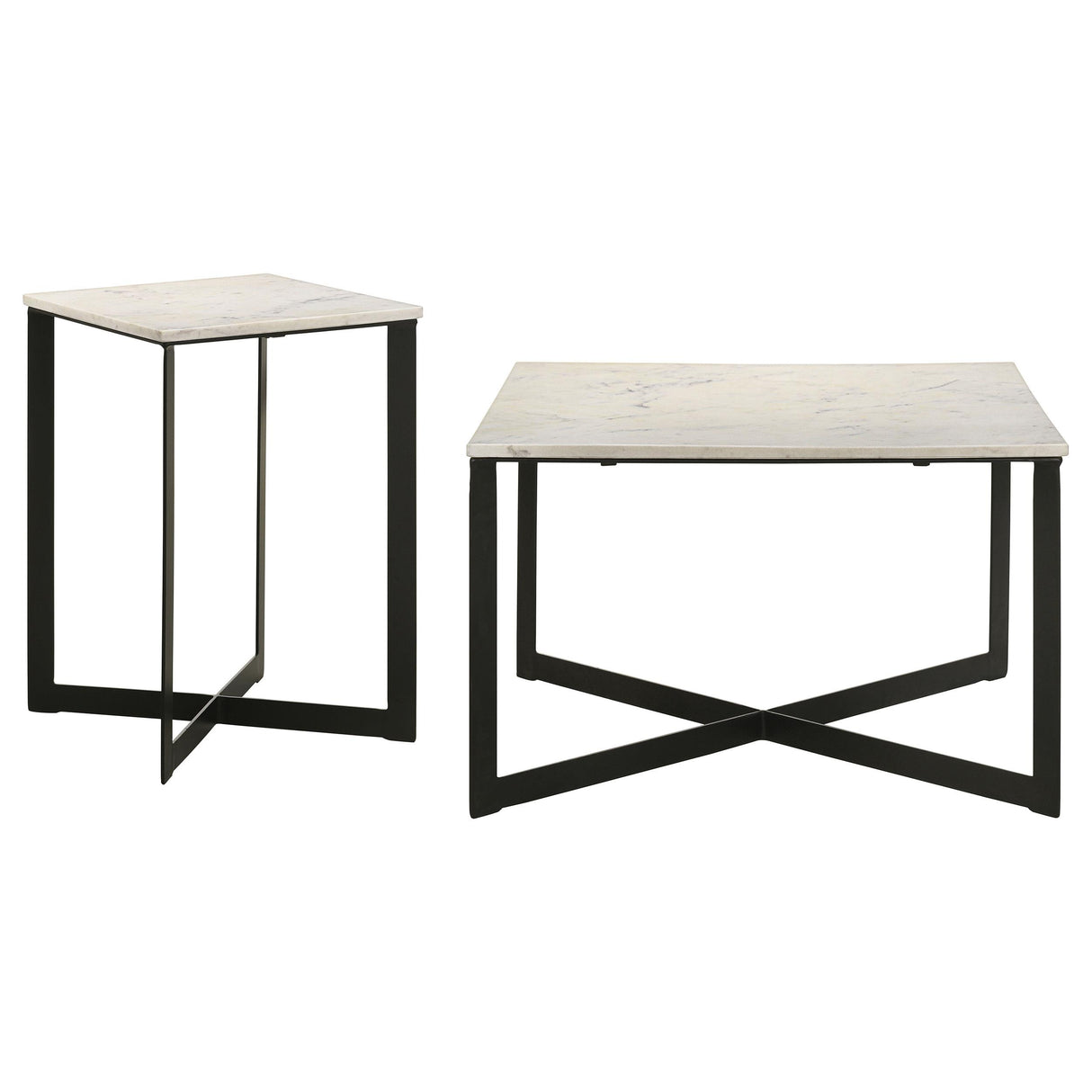 Tobin White and Black 2-Piece Marble Top Coffee and End Table Set from Coaster - Luna Furniture