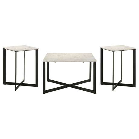Tobin White and Black 3-Piece Marble Top Coffee and End Table Set from Coaster - Luna Furniture
