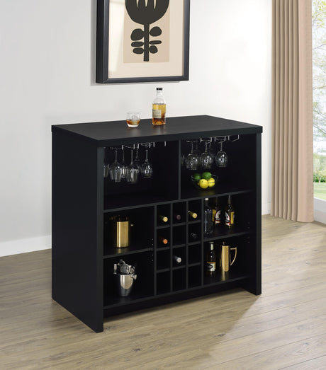 Topanga Engineered Wood Freestanding Home Bar Cabinet Black from Coaster - Luna Furniture