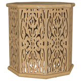 Torres Natural Brown Octagonal Solid Wood Side Table with Intricate Openwork Carvings from Coaster - Luna Furniture