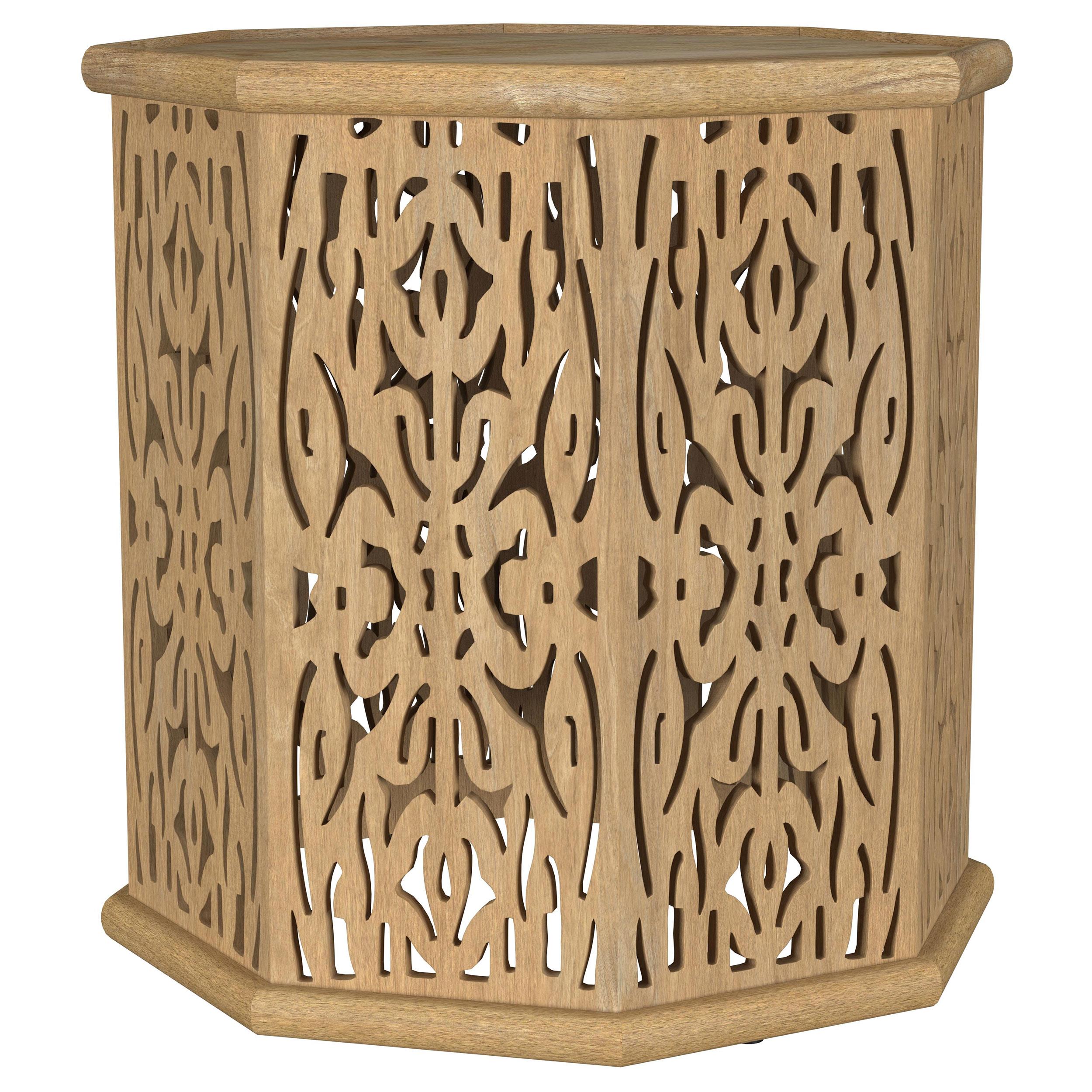 Torres Natural Brown Octagonal Solid Wood Side Table with Intricate Openwork Carvings from Coaster - Luna Furniture