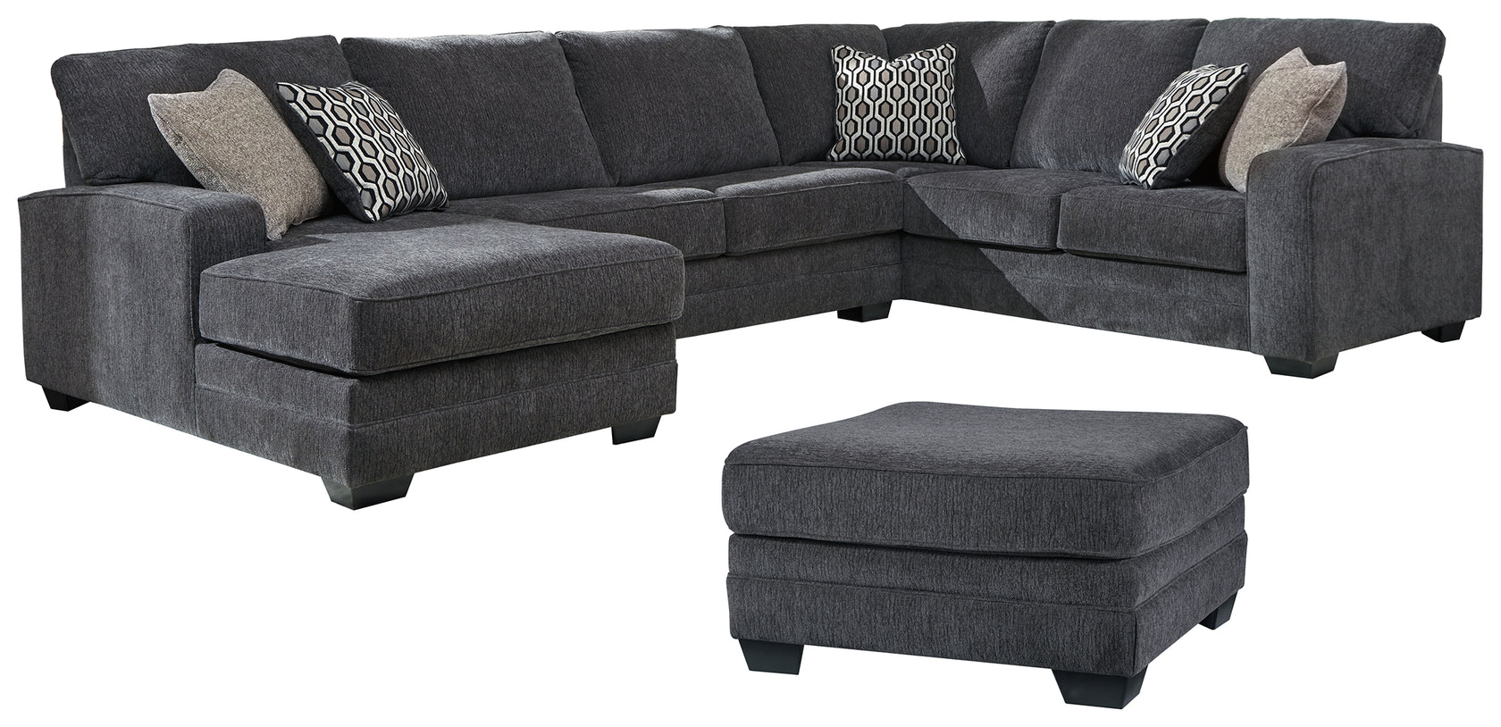 Tracling Slate 3-Piece Sectional with Ottoman from Ashley - Luna Furniture
