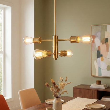 Trellis Four Lights Modern Gold Chandelier Vintage Pendant Fixture for Living Room Dining Kitchen 15"W × 6.75"H from Ashcroft Furniture - Luna Furniture