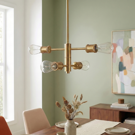Trellis Four Lights Modern Gold Chandelier Vintage Pendant Fixture for Living Room Dining Kitchen 15"W × 6.75"H from Ashcroft Furniture - Luna Furniture