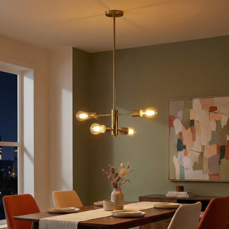 Trellis Four Lights Modern Gold Chandelier Vintage Pendant Fixture for Living Room Dining Kitchen 15"W × 6.75"H from Ashcroft Furniture - Luna Furniture