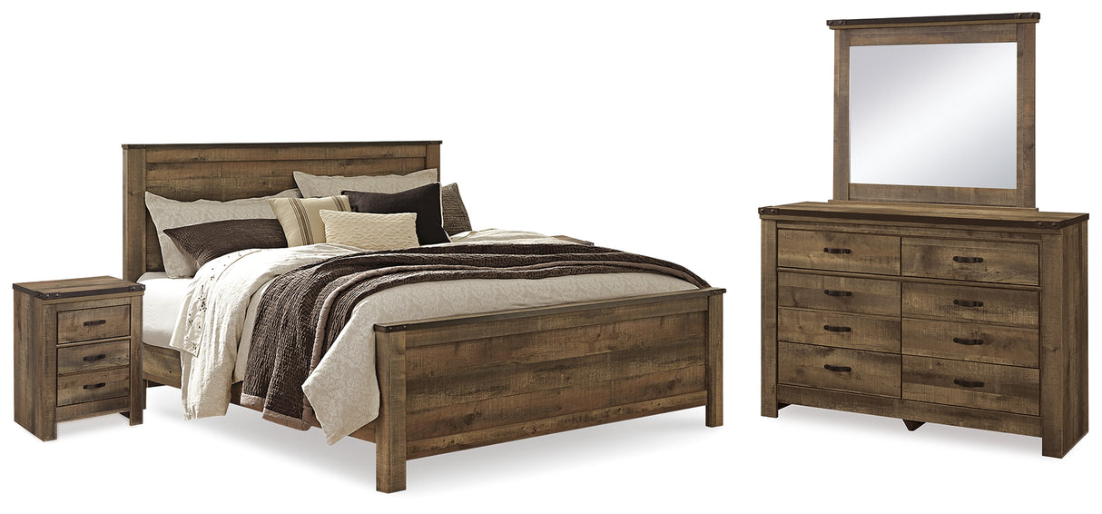 Trinell Brown King Panel Bed, Dresser, Mirror and 2 Nightstands from Ashley - Luna Furniture