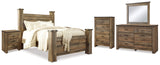 Trinell Brown Queen Poster Bed, Dresser, Mirror, Chest and 2 Nightstands from Ashley - Luna Furniture