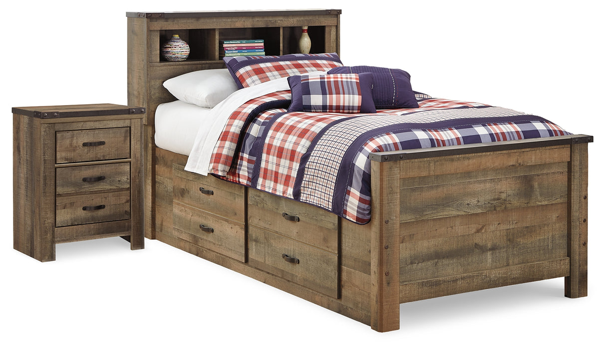 Trinell Brown Twin Panel Bed with Storage and Nightstand from Ashley - Luna Furniture