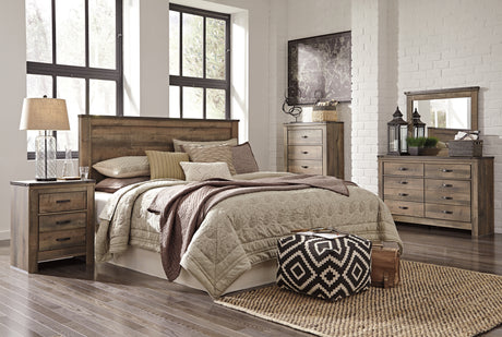 Trinell Brown King/California King Panel Headboard Bed with Mirrored Dresser and 2 Nightstands from Ashley - Luna Furniture