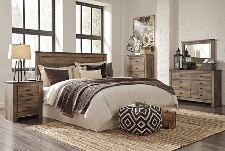 Trinell Brown King/California King Panel Headboard Bed with Mirrored Dresser and Chest from Ashley - Luna Furniture