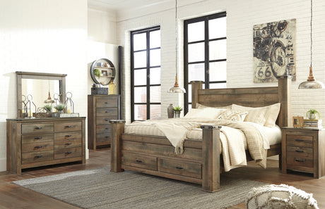 Trinell Brown King Poster Bed with Dresser, Chest and 2 Nightstands from Ashley - Luna Furniture