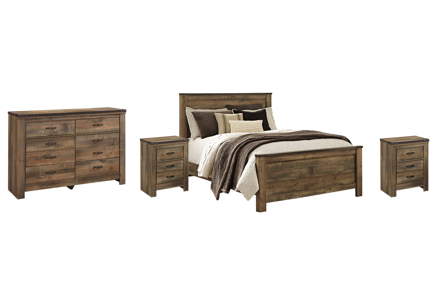 Trinell Queen Panel Bed with Dresser and 2 Nightstands in Brown from Ashley - Luna Furniture