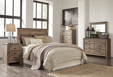 Trinell Brown Queen Panel Headboard Bed with Mirrored Dresser and 2 Nightstands from Ashley - Luna Furniture