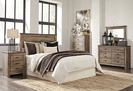Trinell Brown Queen Panel Headboard Bed with Mirrored Dresser and Chest from Ashley - Luna Furniture
