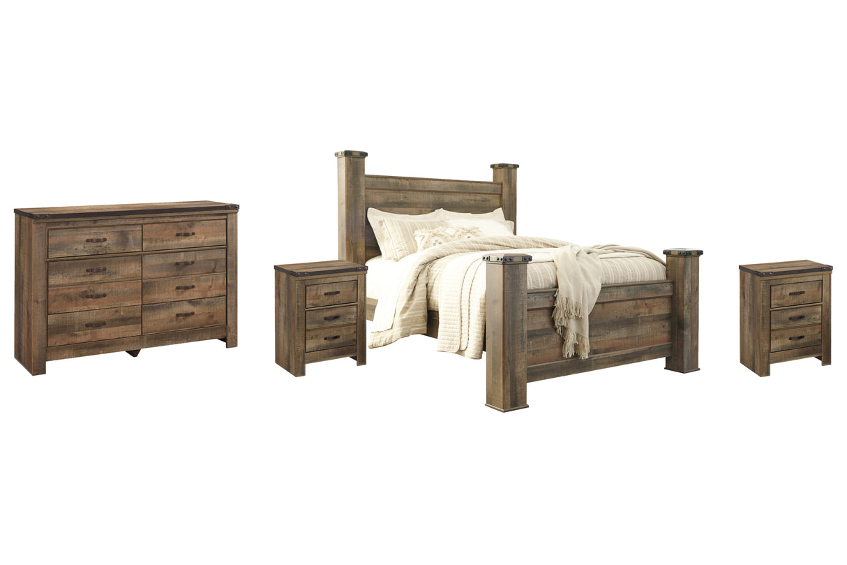 Trinell Queen Poster Bed with Dresser and 2 Nightstands in Brown from Ashley - Luna Furniture