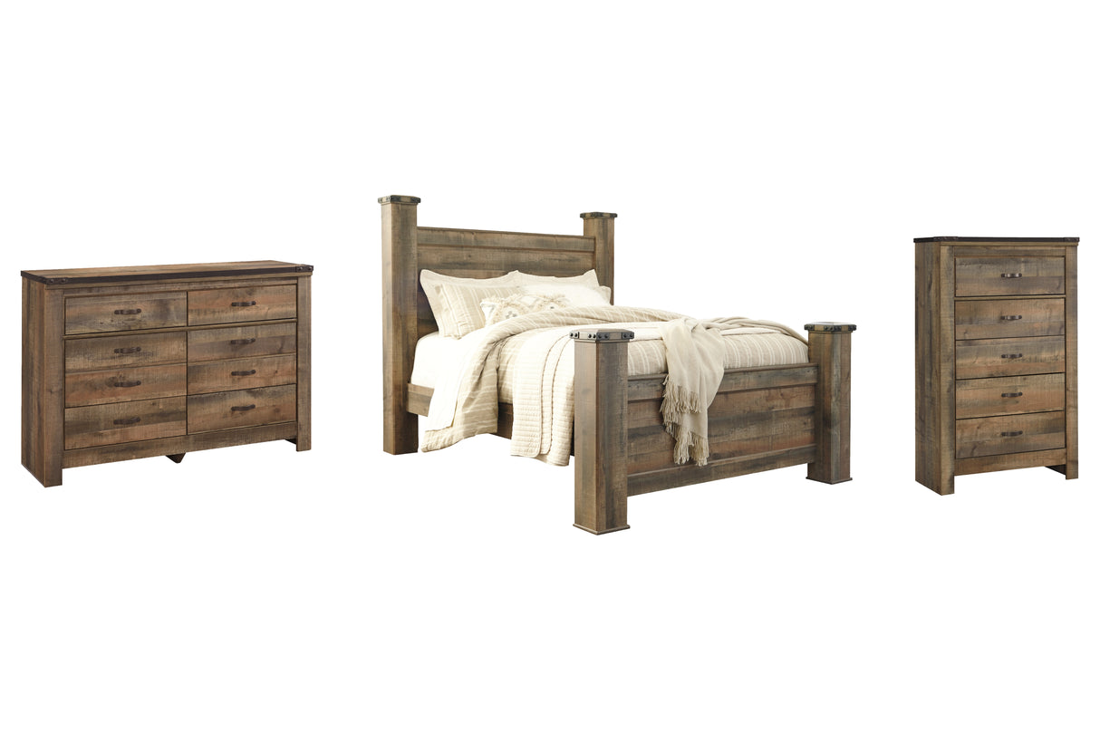 Trinell Queen Poster Bed with Dresser and Chest in Brown from Ashley - Luna Furniture