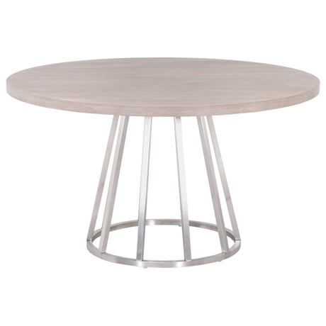 Turino 54" Round Dining Table in Natural Gray Acacia, Brushed Stainless Steel from Essentials For Living - Luna Furniture