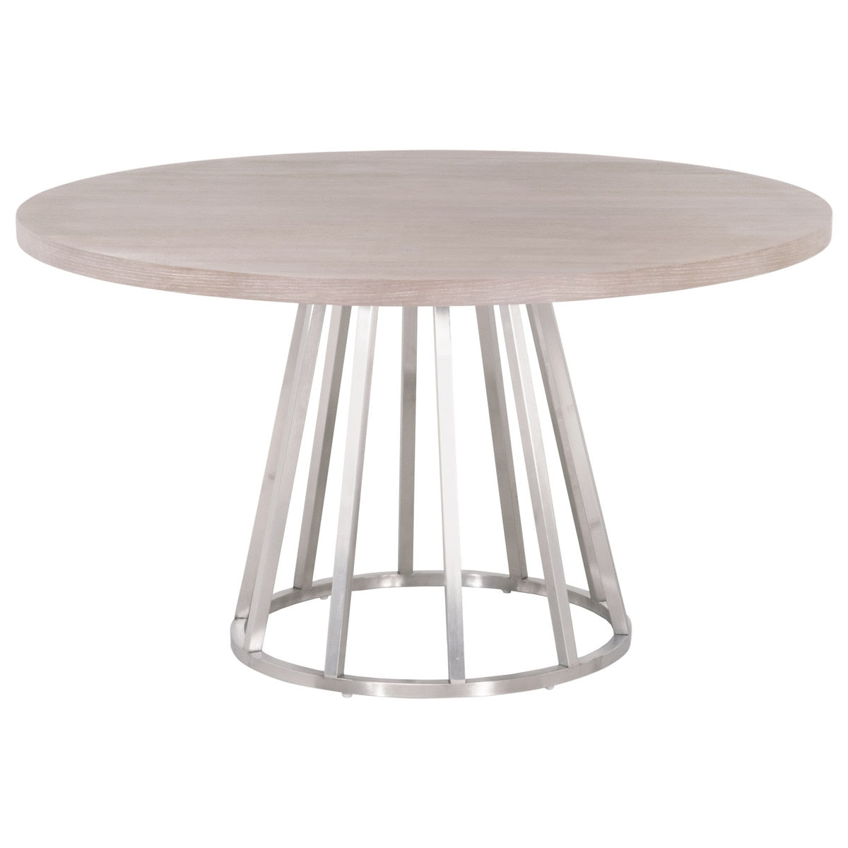 Turino 54" Round Dining Table in Natural Gray Acacia, Brushed Stainless Steel from Essentials For Living - Luna Furniture