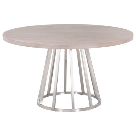 Turino 54" Round Dining Table in Natural Gray Acacia, Brushed Stainless Steel from Essentials For Living - Luna Furniture