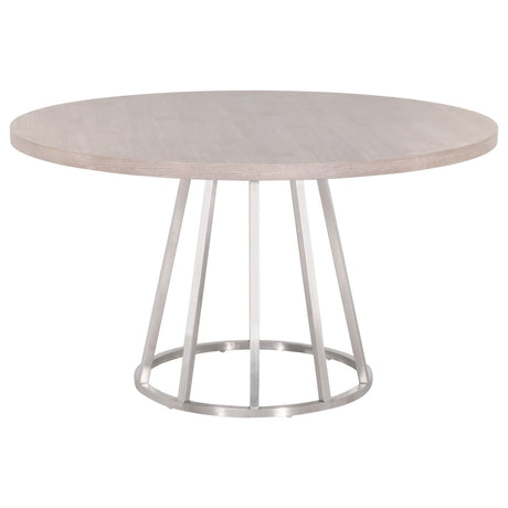 Turino 54" Round Dining Table in Natural Gray Acacia, Brushed Stainless Steel from Essentials For Living - Luna Furniture