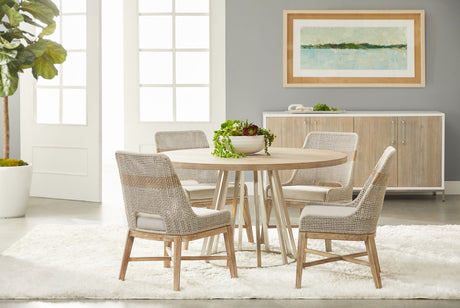 Turino 54" Round Dining Table in Natural Gray Acacia, Brushed Stainless Steel from Essentials For Living - Luna Furniture