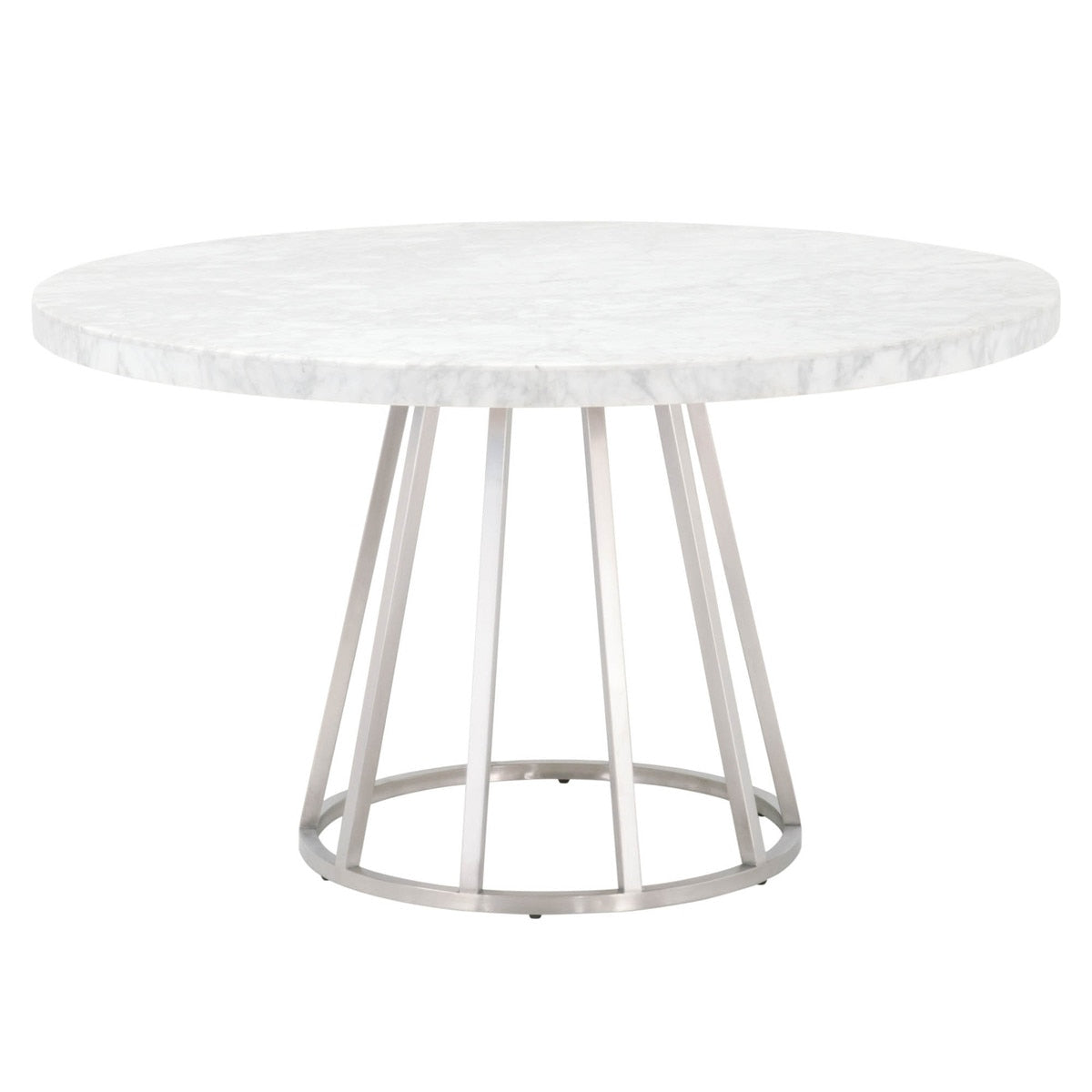 Turino 54" Round Dining Table in White Carrera Marble, Brushed Stainless Steel from Essentials For Living - Luna Furniture