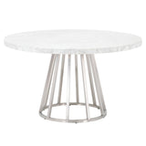 Turino 54" Round Dining Table in White Carrera Marble, Brushed Stainless Steel from Essentials For Living - Luna Furniture
