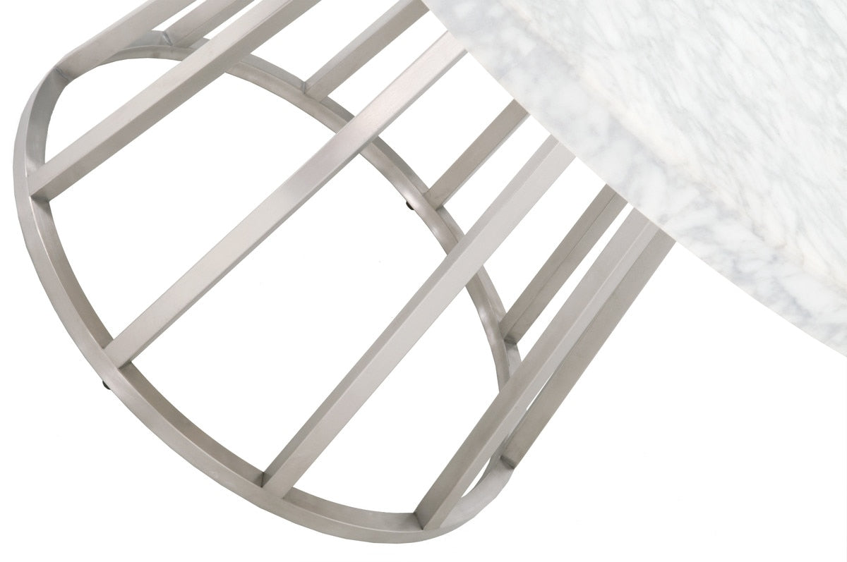 Turino 54" Round Dining Table in White Carrera Marble, Brushed Stainless Steel from Essentials For Living - Luna Furniture
