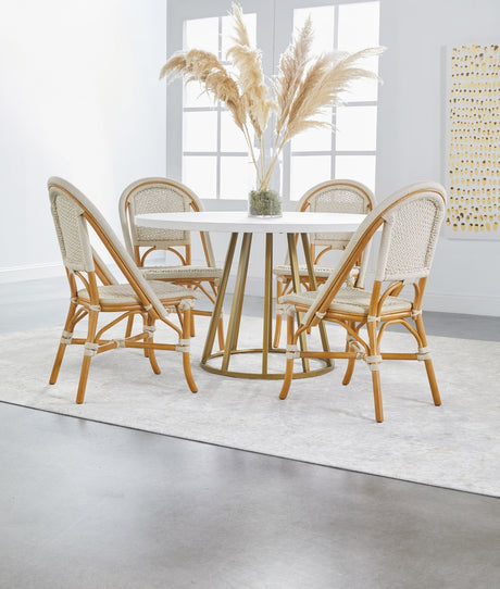 Turino 54" Round Dining Table in White Concrete, Brushed Gold from Essentials For Living - Luna Furniture