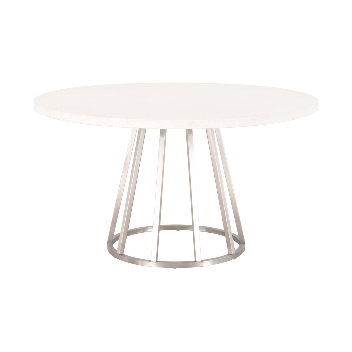 Turino 54" Round Dining Table in White Concrete, Brushed Stainless Steel from Essentials For Living - Luna Furniture
