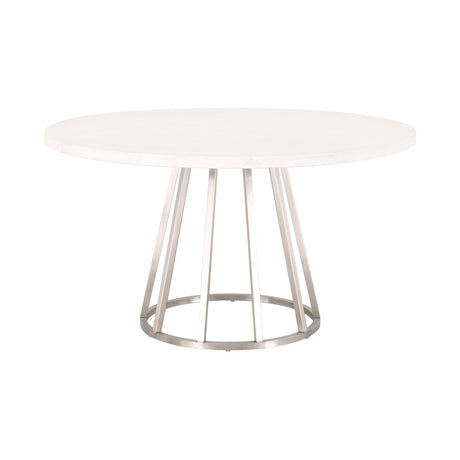 Turino 54" Round Dining Table in White Concrete, Brushed Stainless Steel from Essentials For Living - Luna Furniture