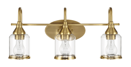 Twilight Three Lights Brushed Gold Contemporary Vanity Light 22"W × 10"H × 7.48"E with Clear Glass from Ashcroft Furniture - Luna Furniture