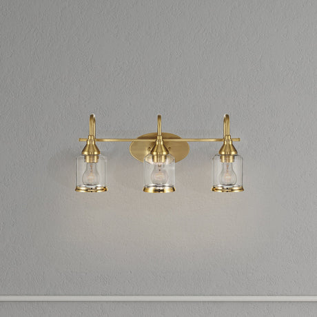 Twilight Three Lights Brushed Gold Contemporary Vanity Light 22"W × 10"H × 7.48"E with Clear Glass from Ashcroft Furniture - Luna Furniture