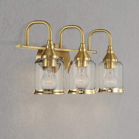 Twilight Three Lights Brushed Gold Contemporary Vanity Light 22"W × 10"H × 7.48"E with Clear Glass from Ashcroft Furniture - Luna Furniture