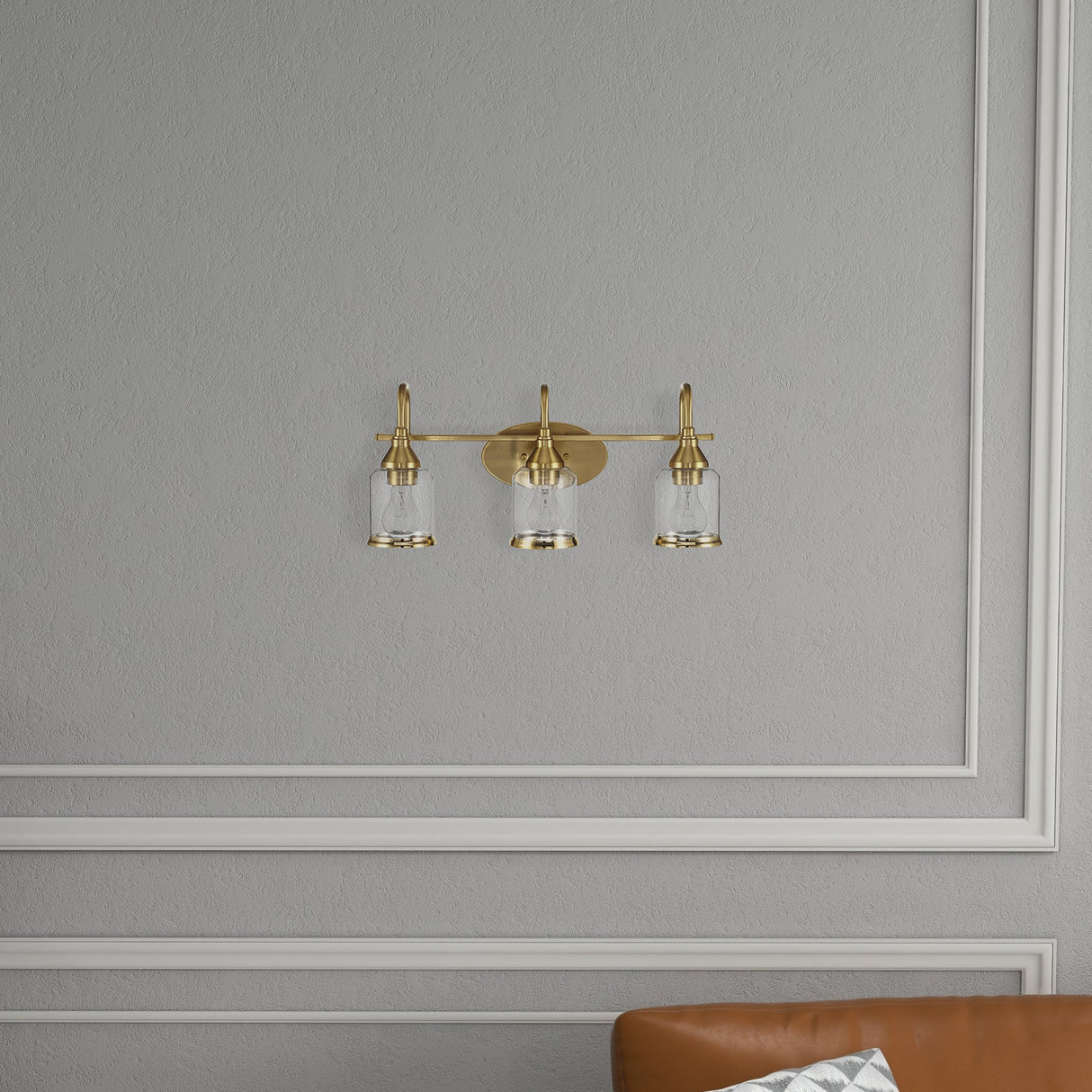 Twilight Three Lights Brushed Gold Contemporary Vanity Light 22"W × 10"H × 7.48"E with Clear Glass from Ashcroft Furniture - Luna Furniture