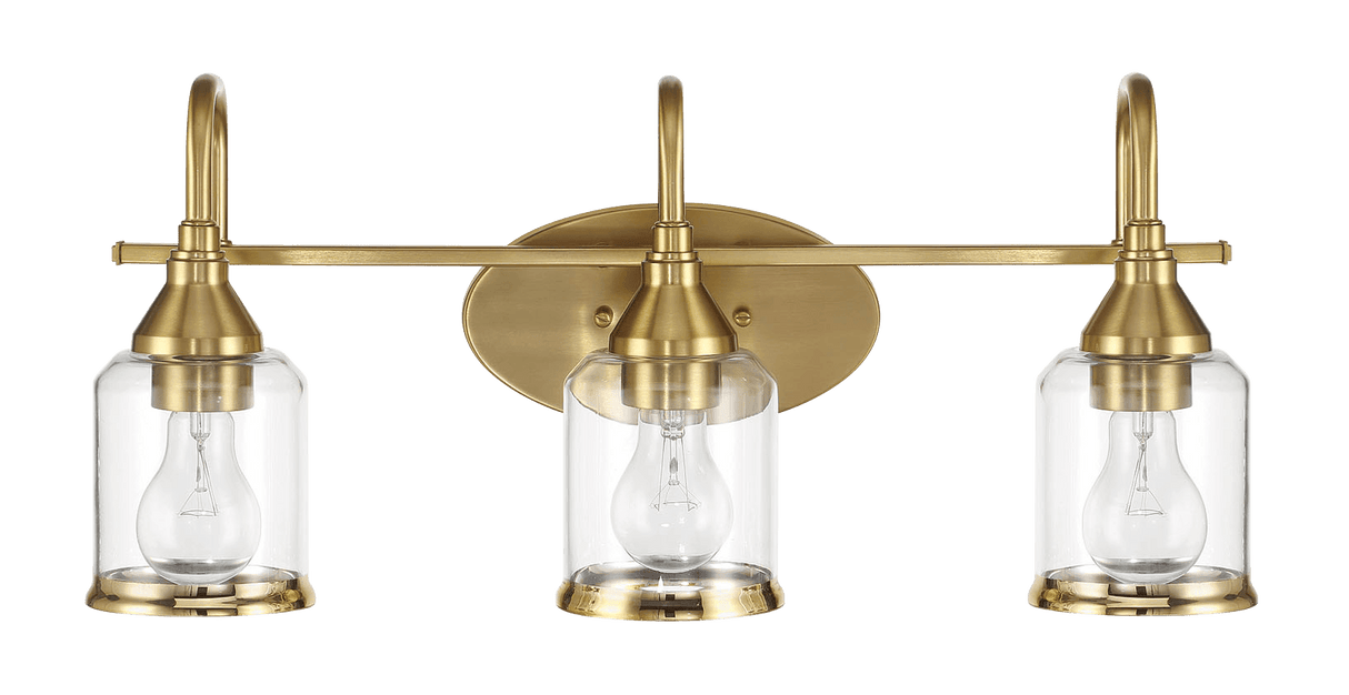 Twilight Three Lights Brushed Gold Contemporary Vanity Light 22"W × 10"H × 7.48"E with Clear Glass from Ashcroft Furniture - Luna Furniture