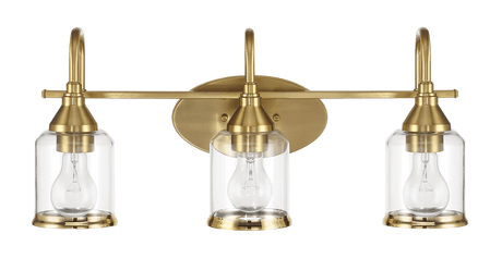 Twilight Three Lights Brushed Gold Contemporary Vanity Light 22"W × 10"H × 7.48"E with Clear Glass from Ashcroft Furniture - Luna Furniture