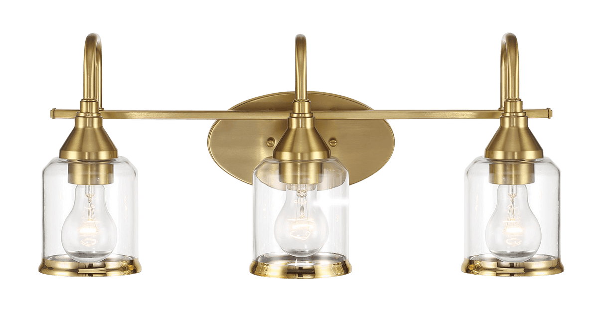 Twilight Three Lights Brushed Gold Contemporary Vanity Light 22"W × 10"H × 7.48"E with Clear Glass from Ashcroft Furniture - Luna Furniture
