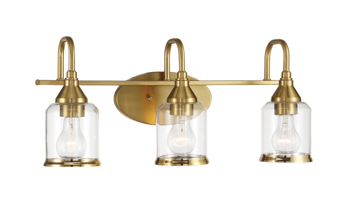 Twilight Three Lights Brushed Gold Contemporary Vanity Light 22"W × 10"H × 7.48"E with Clear Glass from Ashcroft Furniture - Luna Furniture
